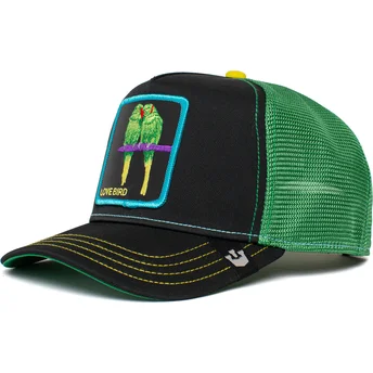 gorra-trucker-nera-e-verde-pappagallino-inseparabile-love-bird-twitterpated-the-farm-di-goorin-bros