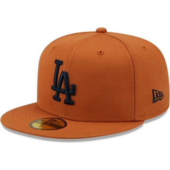 Gorra plana marrón ajustada con logo azul marino 59FIFTY League Essential de Los Angeles Dodgers MLB de New Era