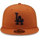 new-era-flat-brim-navy-blue-logo-59fifty-league-essential-los-angeles-dodgers-mlb-brown-fitted-cap
