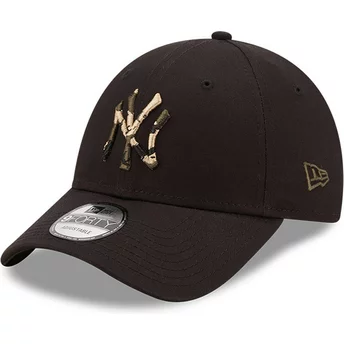 Gorra curva negra ajustable con logo marrón 9FORTY Camo Infill de New York Yankees MLB de New Era