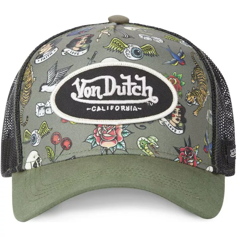 von-dutch-tattoo-tat-k-green-and-black-trucker-hat