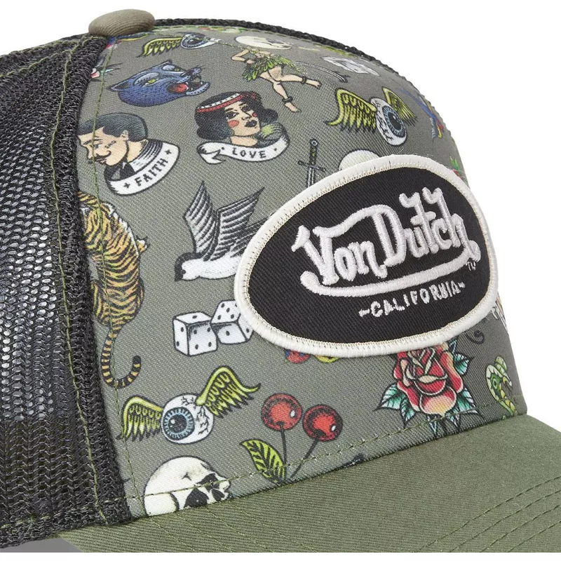 von-dutch-tattoo-tat-k-green-and-black-trucker-hat