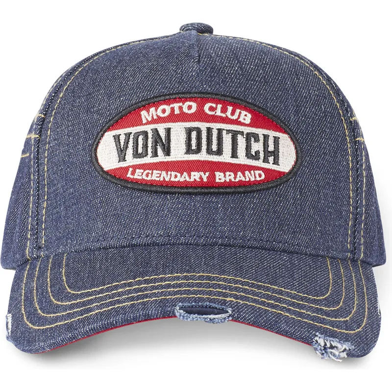 blaue-gebogene-cowboy-mutze-moto-club-moto-von-von-dutch