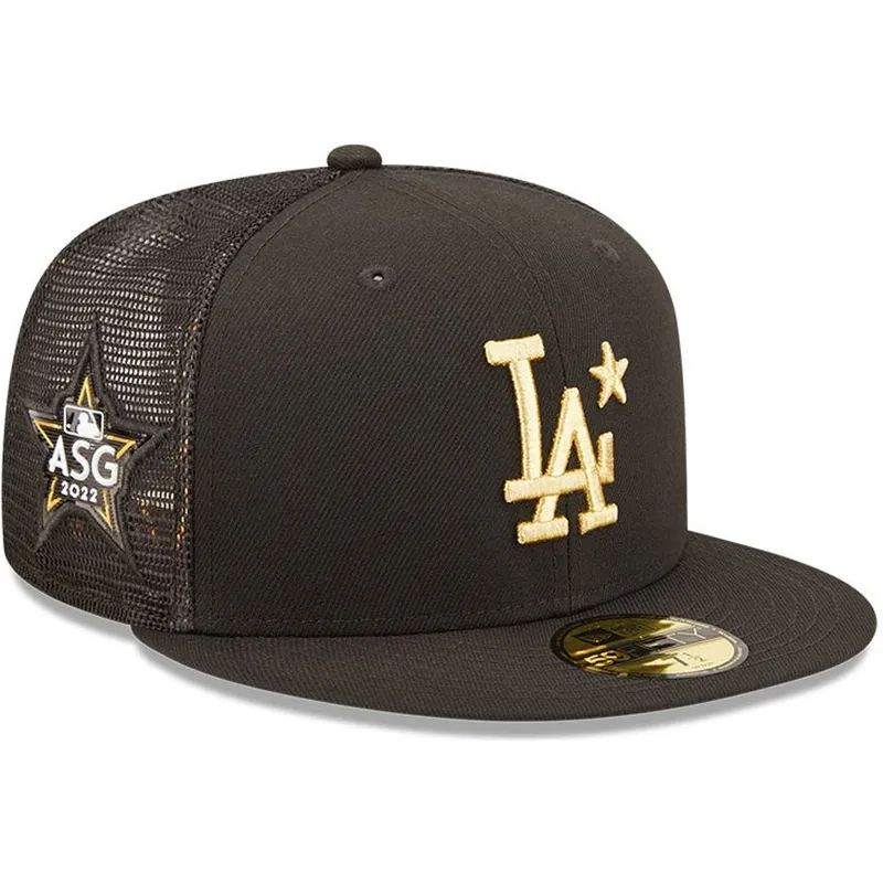 gorra-trucker-plana-negra-ajustada-con-logo-dorado-59fifty-all-star-game-de-los-angeles-dodgers-mlb-de-new-era