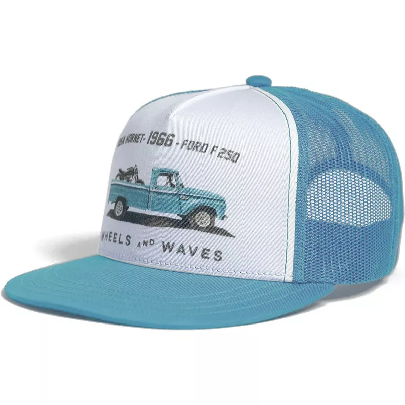 Hat 1966 White and Flat Wheels Brim And Waves WW23 Trucker Blue