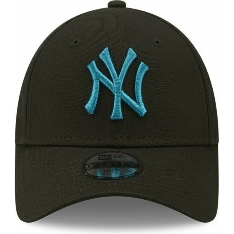 new-era-curved-brim-youth-blue-logo-9forty-league-essential-new-york-yankees-mlb-black-adjustable-cap