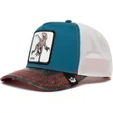 casquette-trucker-bleue-blanche-et-noire-dinosaure-velociraptor-clever-swift-robber-the-farm-goorin-bros