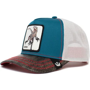 Casquette trucker bleue, blanche et noire dinosaure Velociraptor Clever Swift Robber The Farm Goorin Bros.