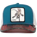 casquette-trucker-bleue-blanche-et-noire-dinosaure-velociraptor-clever-swift-robber-the-farm-goorin-bros