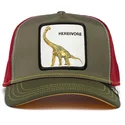 gorra-trucker-verde-y-roja-dinosaurio-diplodocus-herbivore-thunder-lizard-the-farm-de-goorin-bros