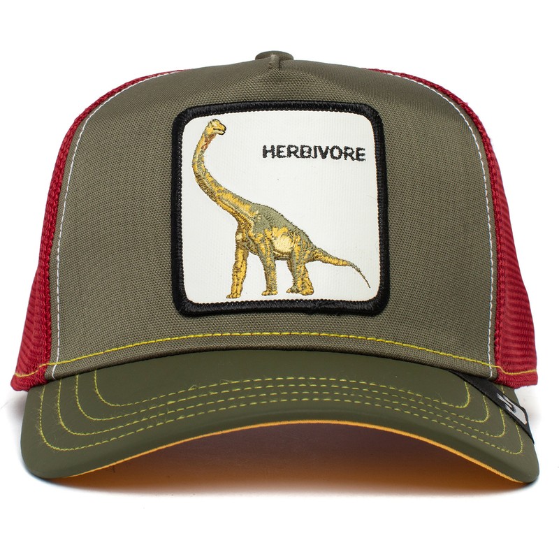 goorin-bros-dinosaur-diplodocus-herbivore-thunder-lizard-the-farm-green-and-red-trucker-hat