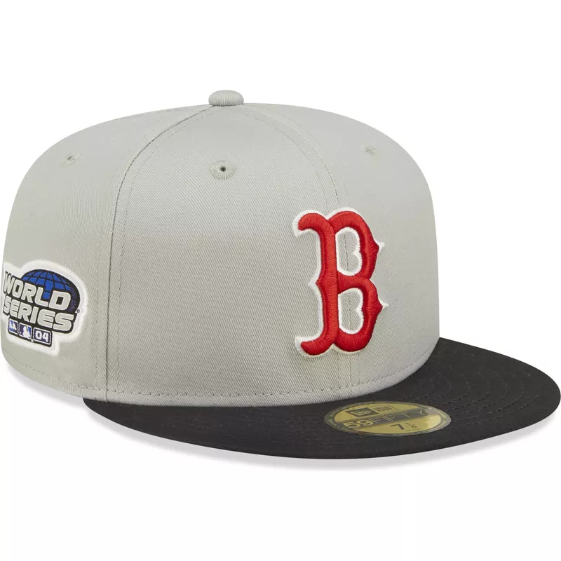 Gorra plana gris negra ajustada 59FIFTY World de Boston Red Sox de New Era: Caphunters.com