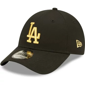 Gorra curva negra ajustable con logo dorado 9FORTY Metallic de Los Angeles Dodgers MLB de New Era