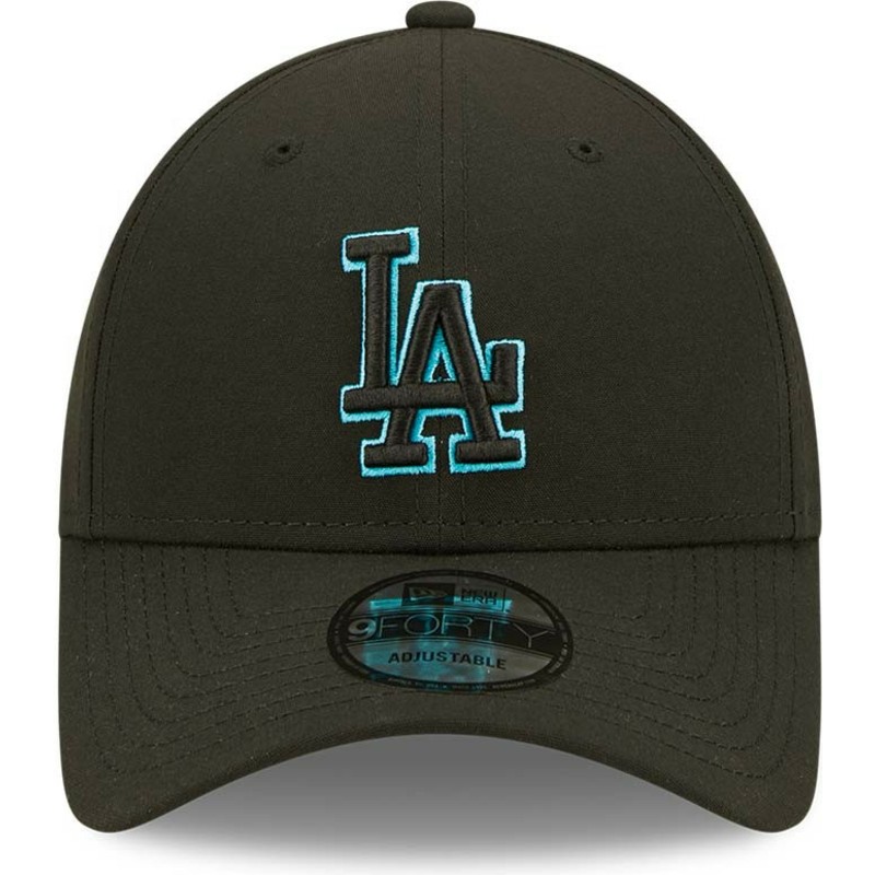 new-era-curved-brim-blue-logo-9forty-neon-pack-repreve-los-angeles-dodgers-mlb-black-snapback-cap