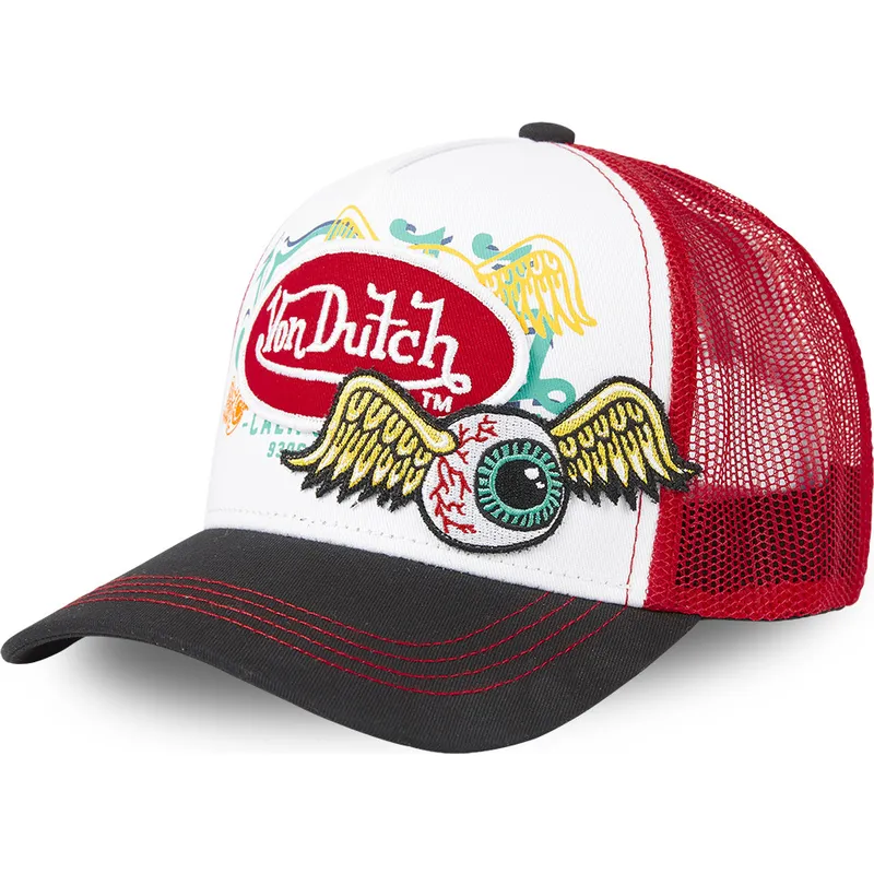 hvid-rod-og-sort-trucker-kasket-pat-red-fra-von-dutch
