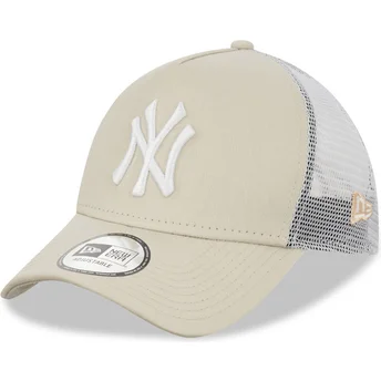 Cappellino trucker beige e bianco 9FORTY A Frame dei New York Yankees MLB di New Era
