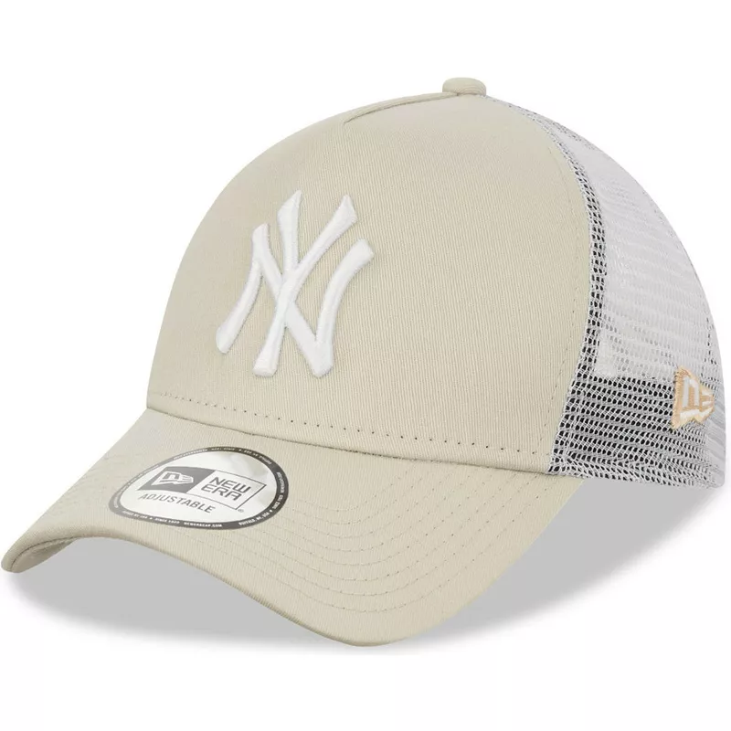 oogst Delegeren bioscoop New Era 9FORTY A Frame New York Yankees MLB Beige and White Trucker Hat:  Caphunters.com