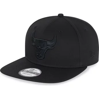 Gorra plana negra snapback con logo negro 9FIFTY de Chicago Bulls NBA de New Era