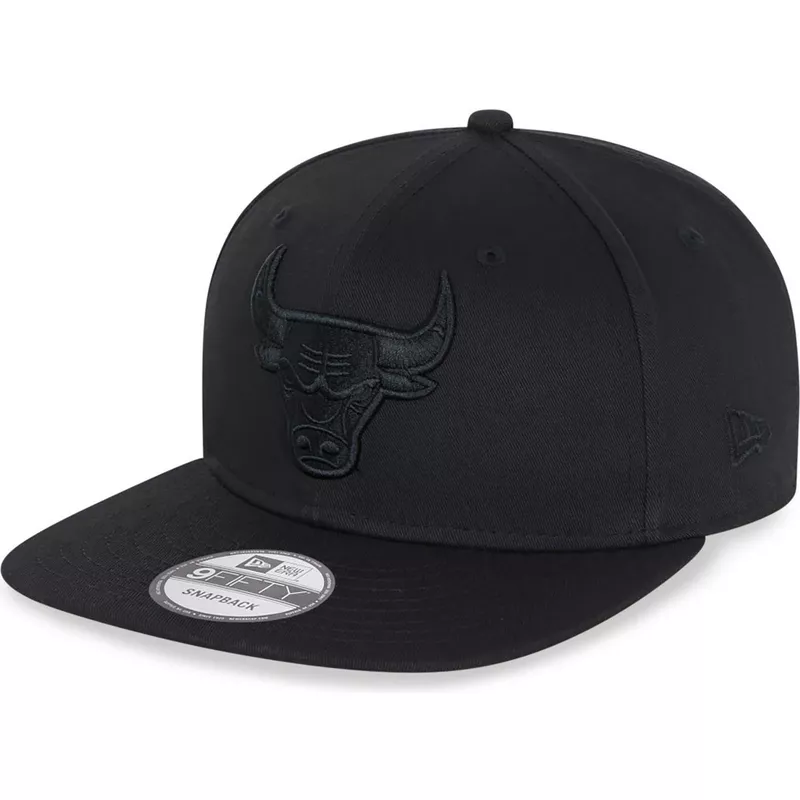 Gorra plana negra snapback con logo negro 9FIFTY de Chicago Bulls