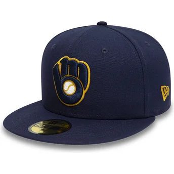 Cap plat navy blue ajustada 59FIFTY Authentic On Field van Milwaukee Brewers MLB van New Era