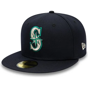 Cappello piatto blu marino regolabile 59FIFTY Authentic On Field di Seattle Mariners MLB di New Era