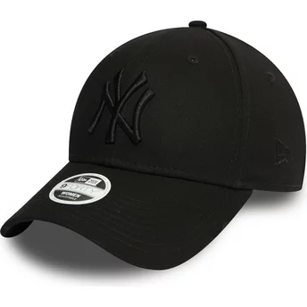 Gorra curva negra ajustable con logo negro para mujer 9FORTY Essential de New York Yankees MLB de New Era
