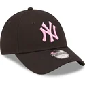 petten-gebogen-zwart-verstelbaar-voor-kinderen-rosa-9forty-league-essential-van-new-york-yankees-mlb-van-new-era
