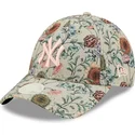 new-era-curved-brim-women-9forty-all-over-print-floral-new-york-yankees-mlb-beige-adjustable-cap