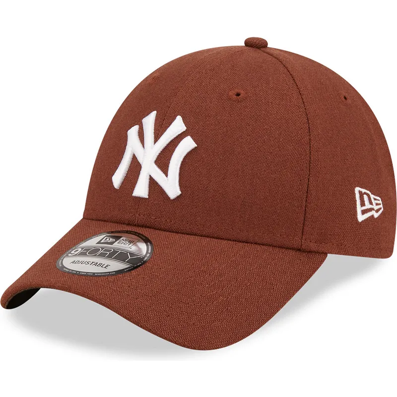 petten-gebogen-bruin-verstelbaar-9forty-linen-van-new-york-yankees-mlb-van-new-era