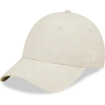 Casquette courbée beige ajustable pour femme 9FORTY Monogram New York Yankees MLB New Era