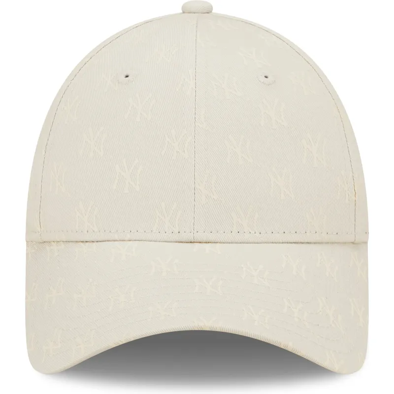 beige-gebogene-verstellbare-damenkappe-9forty-monogram-der-new-york-yankees-mlb-von-new-era