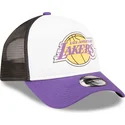 casquette-trucker-blanche-noire-et-violette-a-frame-team-colour-los-angeles-lakers-nba-new-era