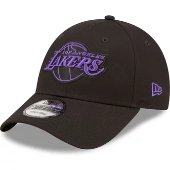 Gorra curva negra ajustable con logo violeta 9FORTY Neon Outline de Los Angeles Lakers NBA de New Era