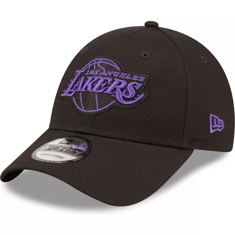 New Era Curved Brim Purple Logo 9FORTY Neon Outline Los Angeles Lakers NBA  Black Adjustable Cap