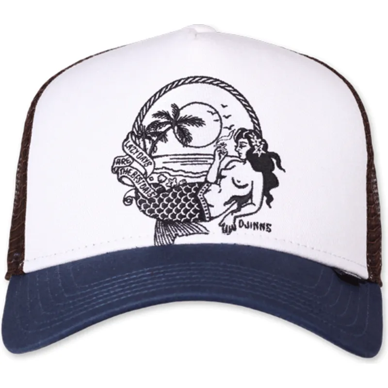 hvid-brun-og-bla-trucker-kasket-lazy-mermaid-hft-lazy-days-are-the-best-days-fra-djinns