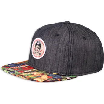 Gorra plana negra snapback Frida Kahlo Linen Rev de Djinns
