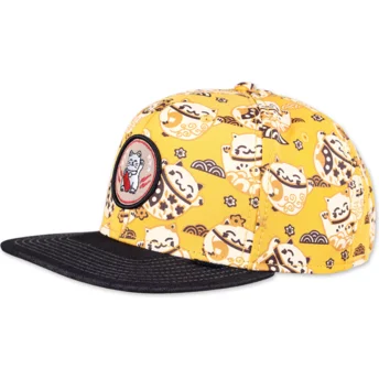 Gorra plana amarilla y negra snapback Lucky Cat Linen de Djinns