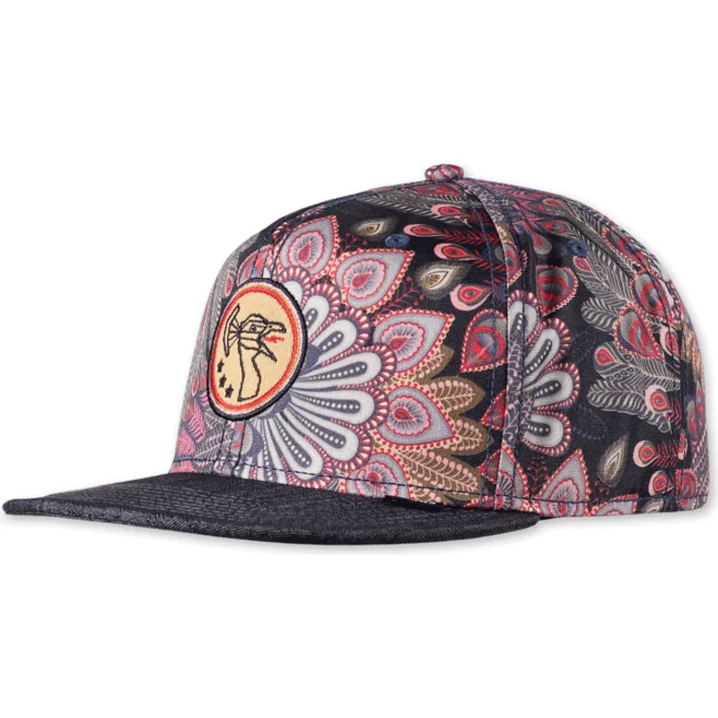 petten-plat-zwart-snapback-peacock-linen-van-djinns