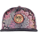 flad-sort-snapback-kasket-peacock-linen-fra-djinns
