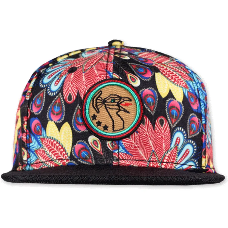 petten-plat-meerkleurig-snapback-peacock-linen-van-djinns