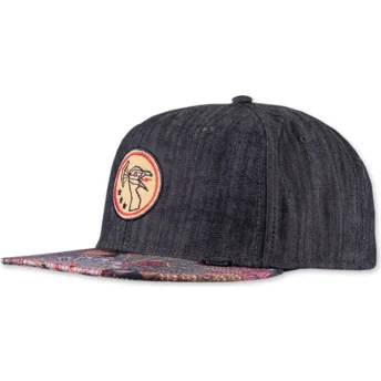 Petten plat zwart snapback Peacock Linen Rev van Djinns