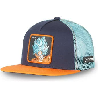 Capslab Son Goku Super Saiyan Blue SA2 Dragon Ball Navy Blue and Orange Flat Brim Trucker Hat