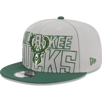 Casquette plate grise et verte snapback 9FIFTY Draft Edition 2023 Milwaukee Bucks NBA New Era