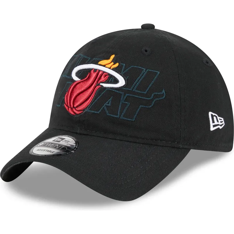schwarze-verstellbare-gebogene-kappe-9twenty-draft-edition-2023-von-miami-heat-nba-von-new-era