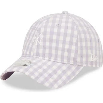Cappellino con visiera curva viola chiaro regolabile da donna 9TWENTY Gingham dei New York Yankees MLB di New Era