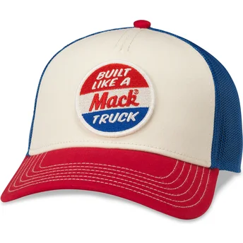 Hvid, blå og rød trucker snapback kasket med Mack Trucks Twill Valin Patch fra American Needle