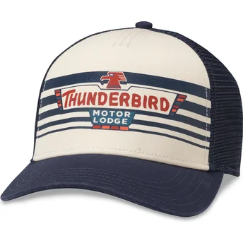 Cappello trucker bianco e blu navy snapback Thunderbird Motor Lodge Sinclair di American Needle