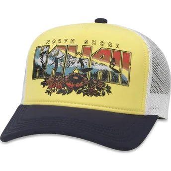 Petten gebogen geel snapback , Hawaii North Shore Riptide Valin van American Needle
