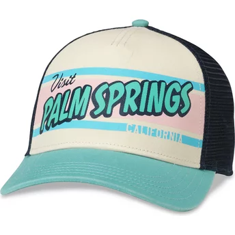 American Needle Palm Springs California Sinclair Beige, Navy Blue and Green Snapback Trucker Hat