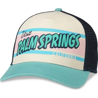 Casquette trucker beige, bleue marine et verte snapback Palm Springs California Sinclair American Needle